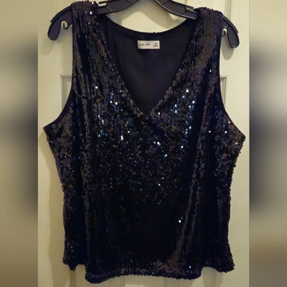 Nine West Black Sequin Sleeveless Tank Top - Size XXL - Picture 1 of 7
